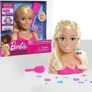 BARBIE FASHIONISTAS STYLING HEAD Blonde 8-Inch 20 Pcs Hair Styling Toddler Gift